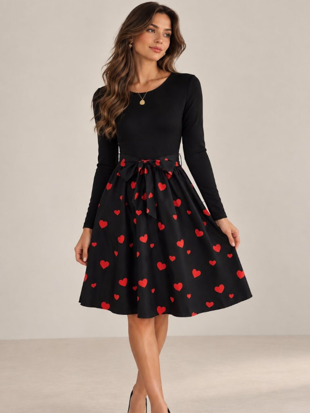 Long Sleeve Fit & Flare Dress with Tie Waist